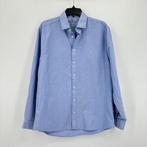 Om &‎ Ah London Mens Large Blue Button Down Classic Fit Work Business Casual